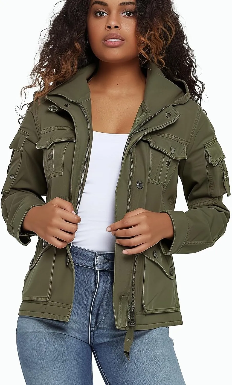SheKiss Womens Camouflage Shacket Jacket Coats Fashion Fall Long Sleeve Zipper Canvas Camo Jackets with Pockets