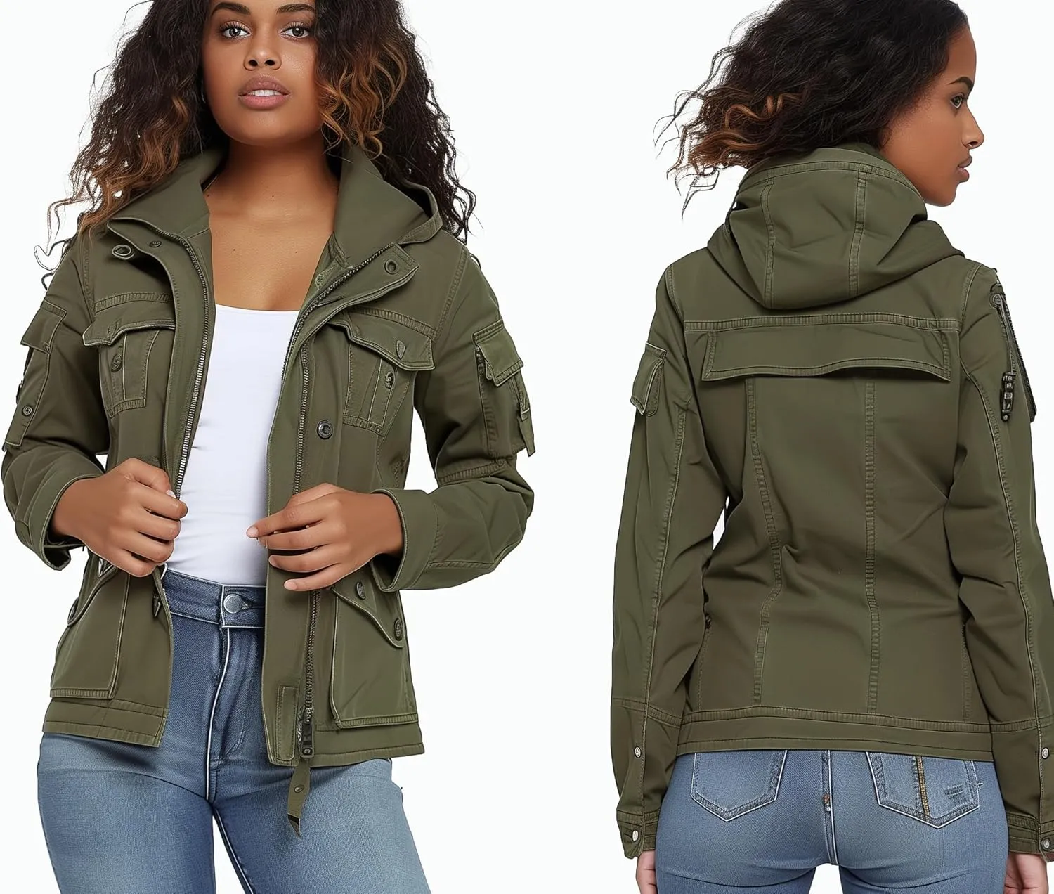SheKiss Womens Camouflage Shacket Jacket Coats Fashion Fall Long Sleeve Zipper Canvas Camo Jackets with Pockets