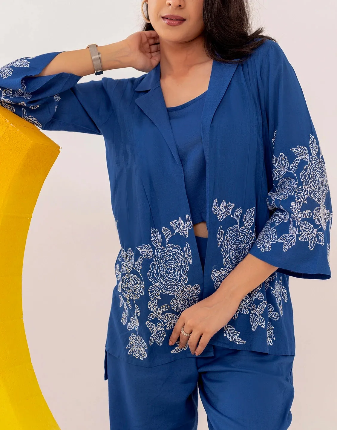 Sienna blue embroidered co-ord set