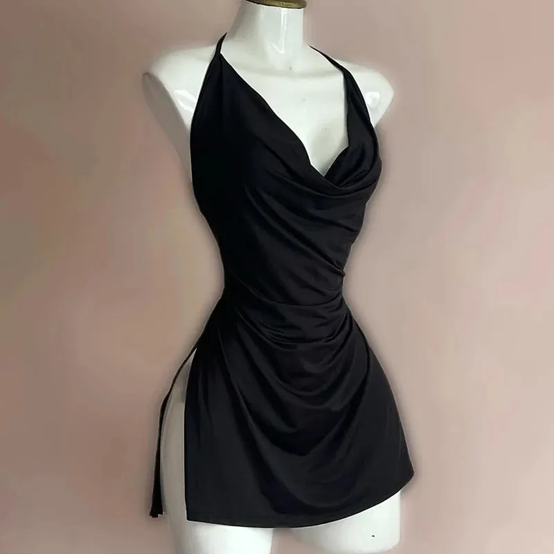 Simple Spaghetti Halter Mini Dress