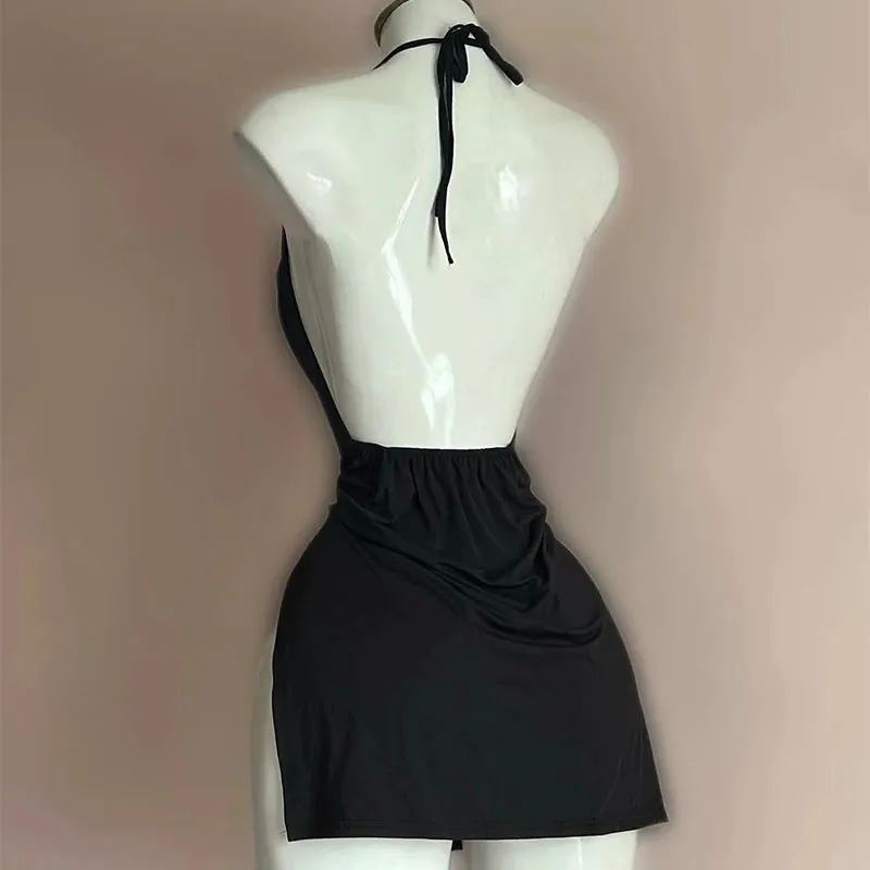 Simple Spaghetti Halter Mini Dress