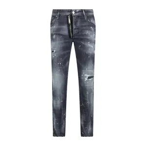 'Skater' Print Logo Slim Fit Jeans Black