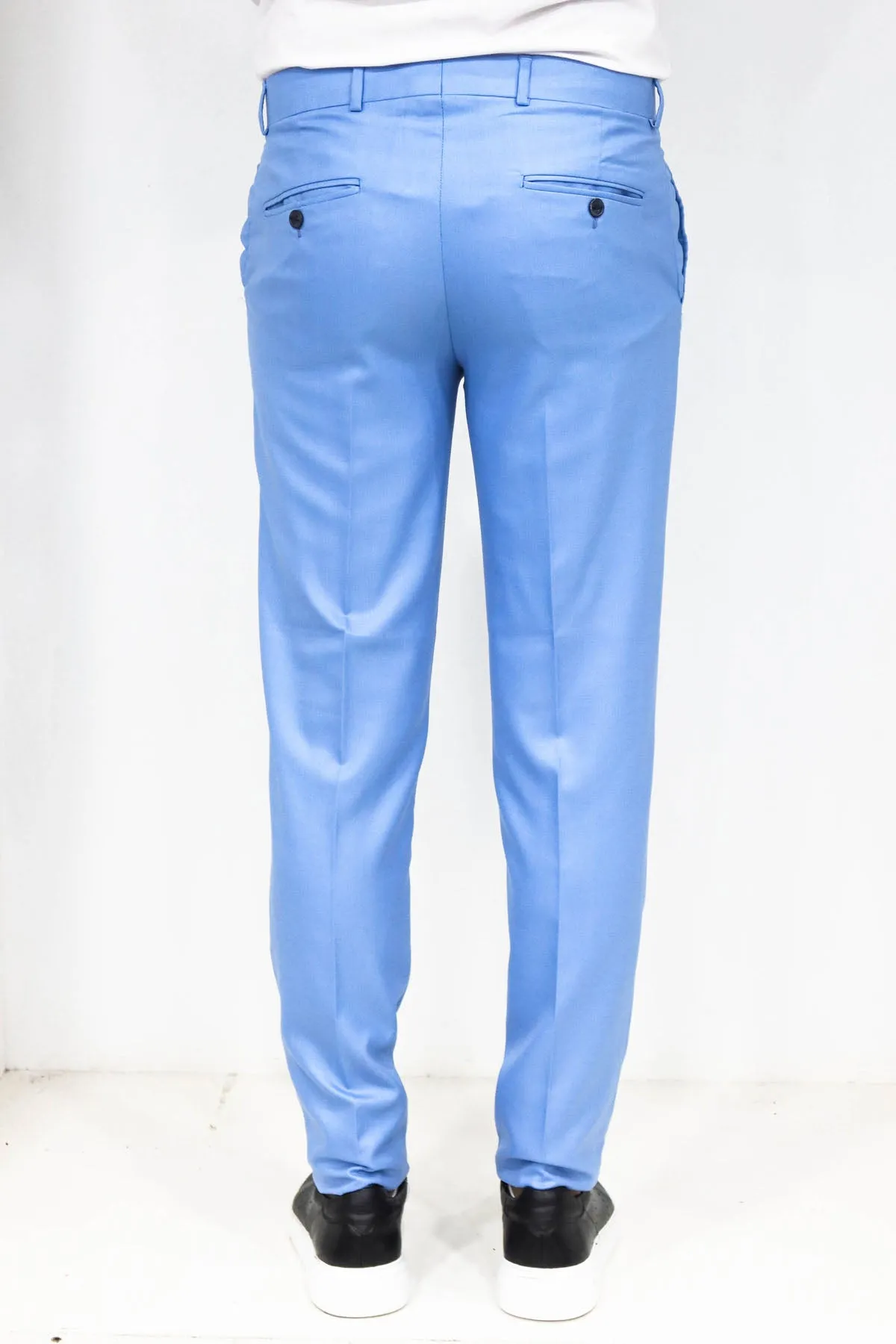 Slim Fit Textured Light Blue Men Trousers - Wessi