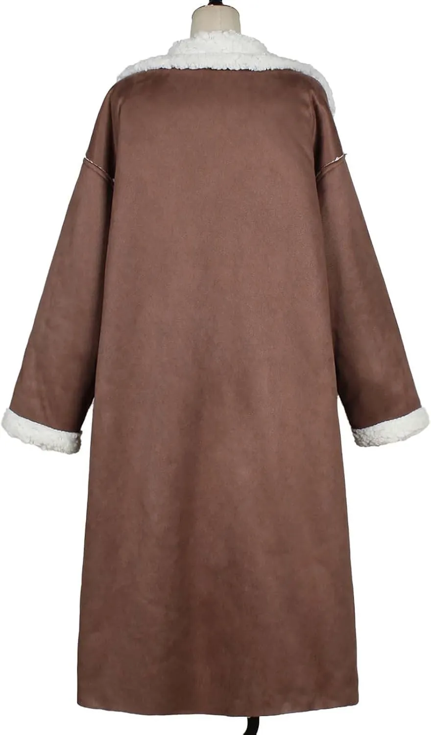 Suede Overcoats Sherpa Lined Womens Winter Coats Trendy Notched Lapel Long Fleece Jacket Warm Slim Fit Furry Outerwear
