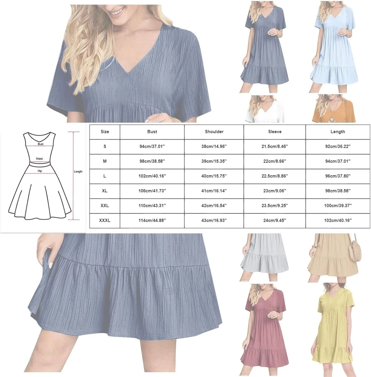 Summer Dresses for Women 2025 Short Sleeve Elegant Mini Dress Pleated Casual Dresses Ruffle Flowy V Neck Beach Sundresses
