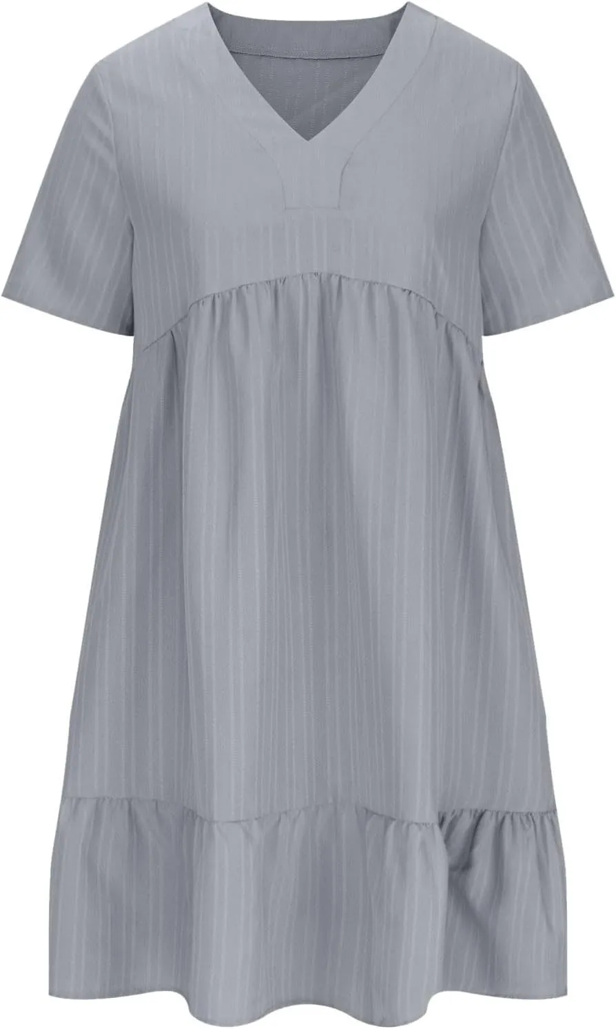 Summer Dresses for Women 2025 Short Sleeve Elegant Mini Dress Pleated Casual Dresses Ruffle Flowy V Neck Beach Sundresses