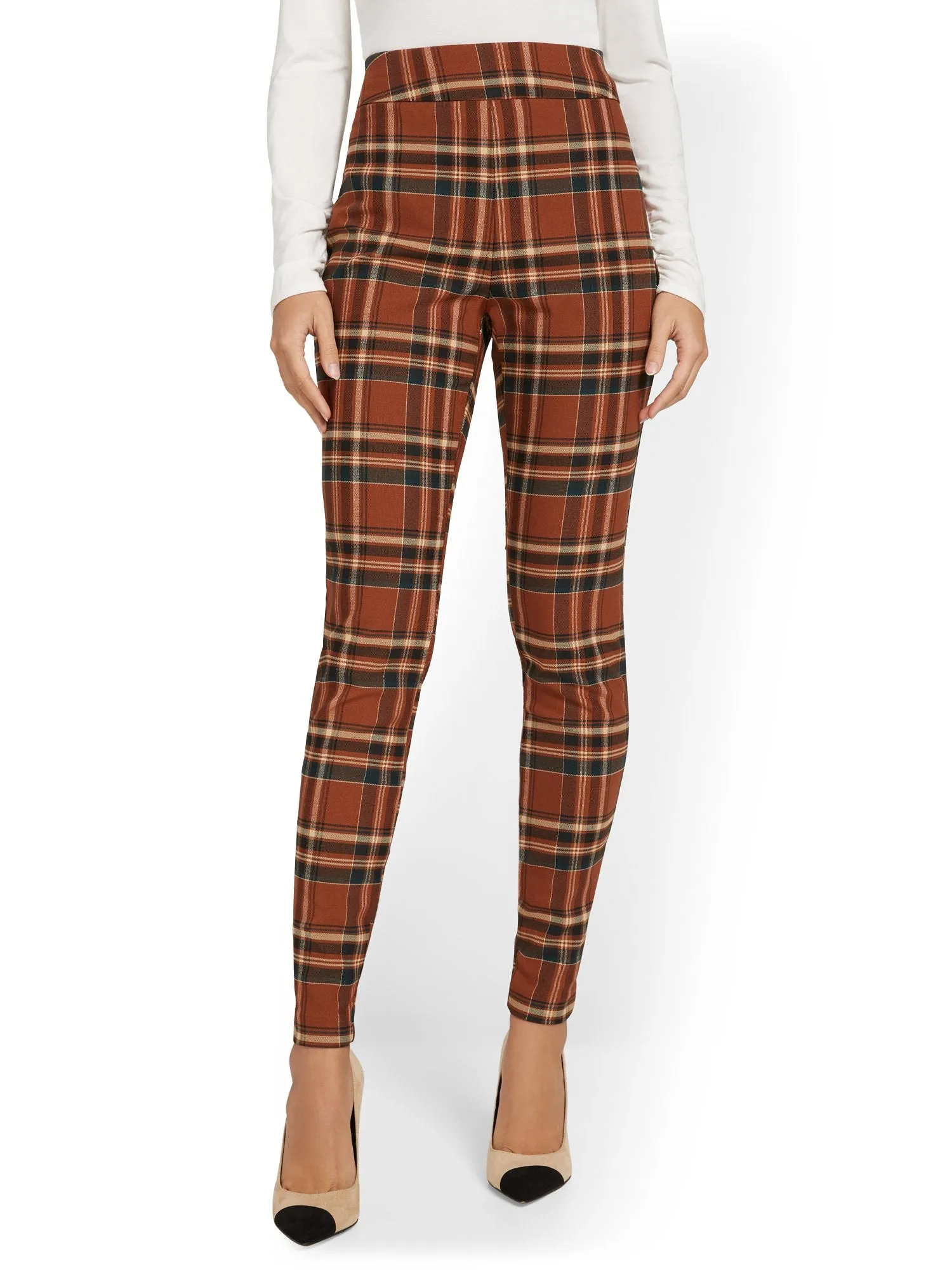 Tall Whitney High-Waisted Pull-On Slim-Leg Pant - Plaid