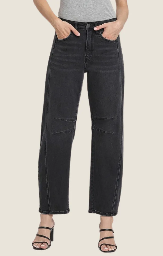 Tatum Washed Black Barrel Jeans