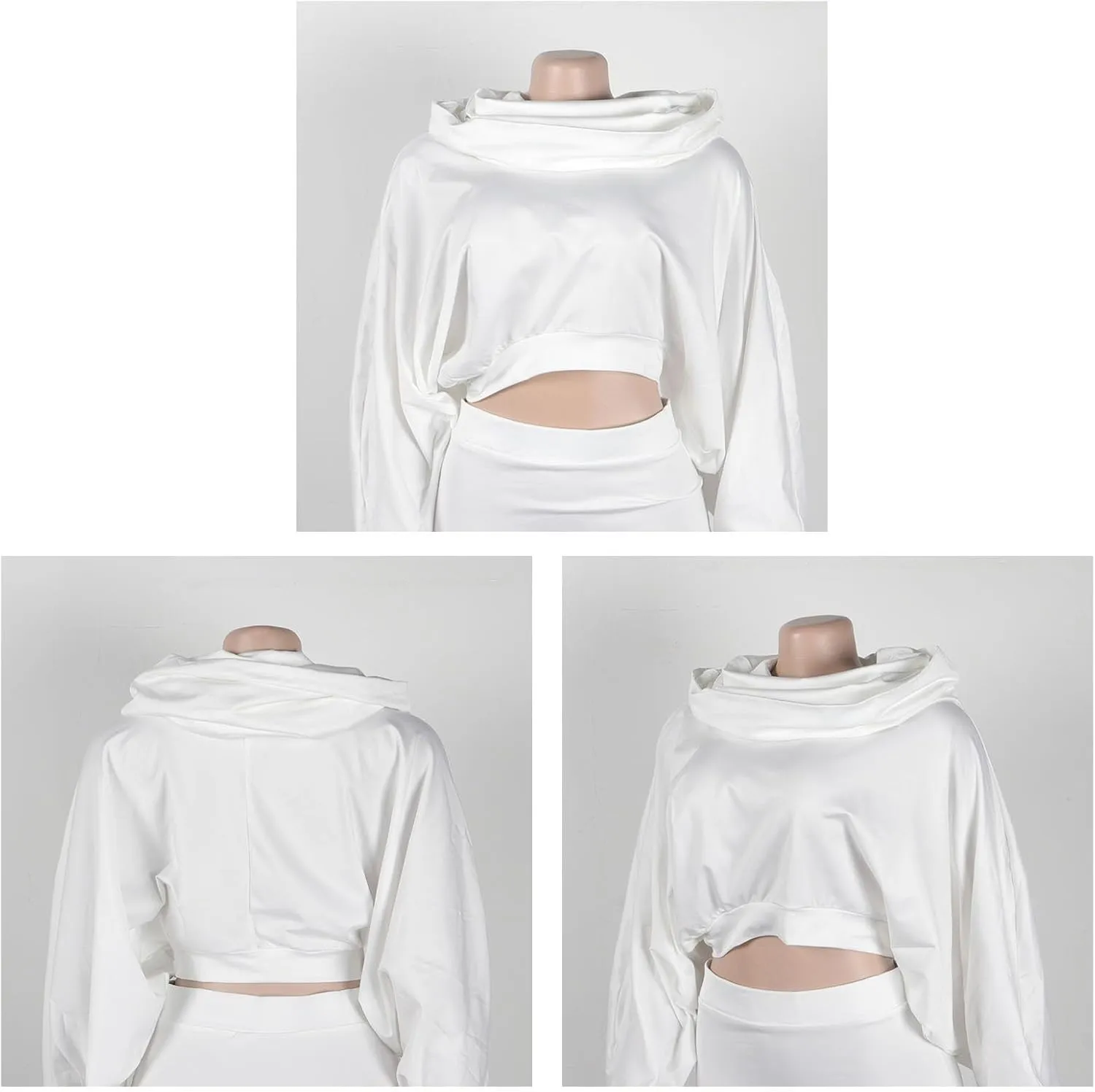 Tbahhir Womens Batwing Sleeve Heaps Collar Tops 2 Piece Outfit Crop Top and Bodycon Fishtail Mermaid Maxi Skirt Sets