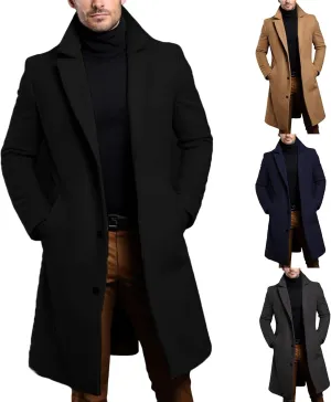 Thatrich Cardigan Trench Coat Men Winter Business Casual Jacket Warm Long Peacoat Office Work Coat Formal Casual Outfit Coats