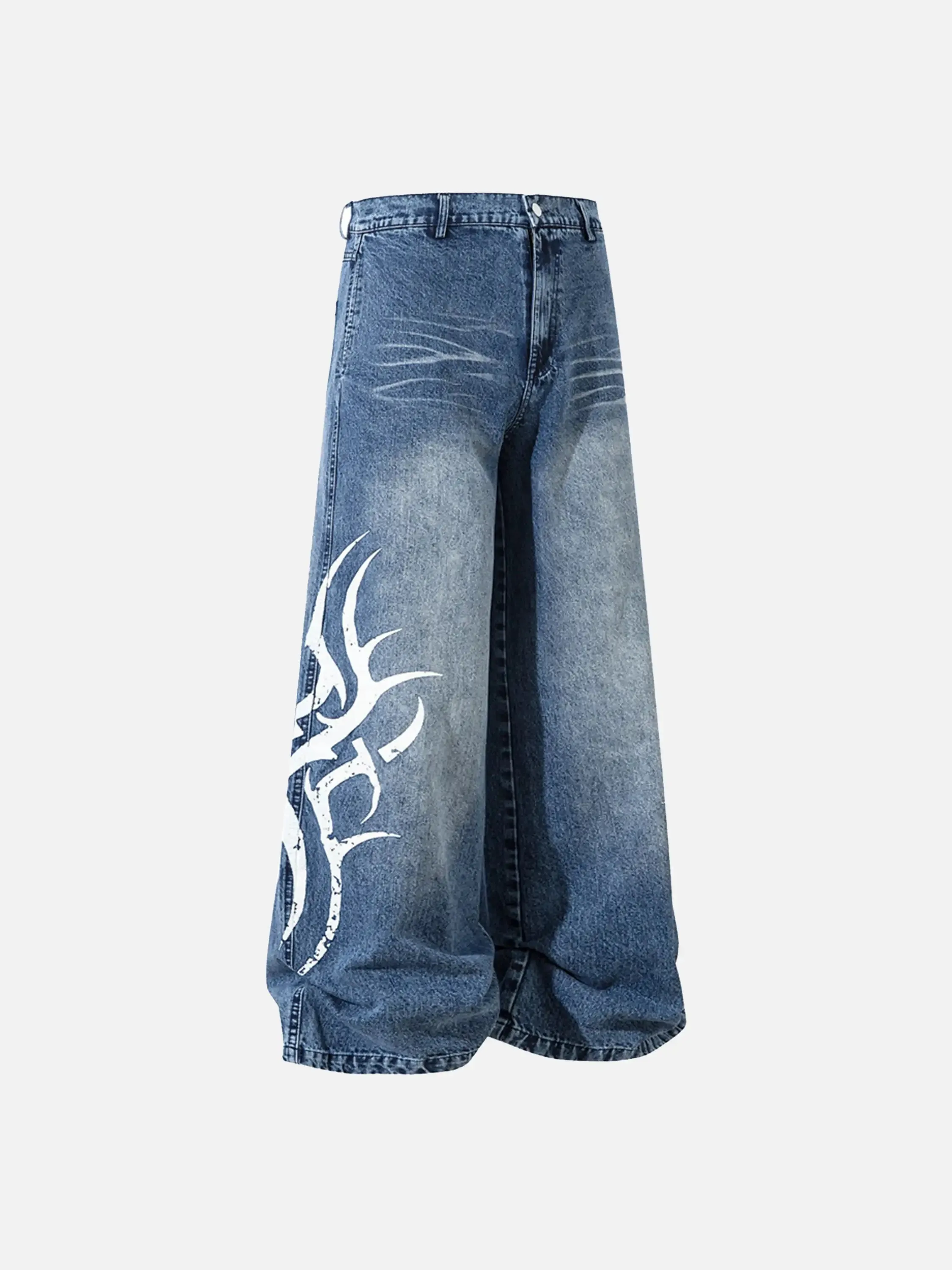 Thorn Print Washed Oversized Jeans