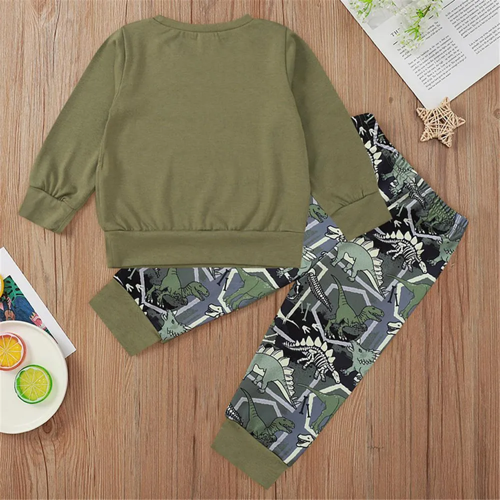 Toddler Boy Letter Long Sleeve Top & Dinosaur Pants Boys Clothes Wholesale