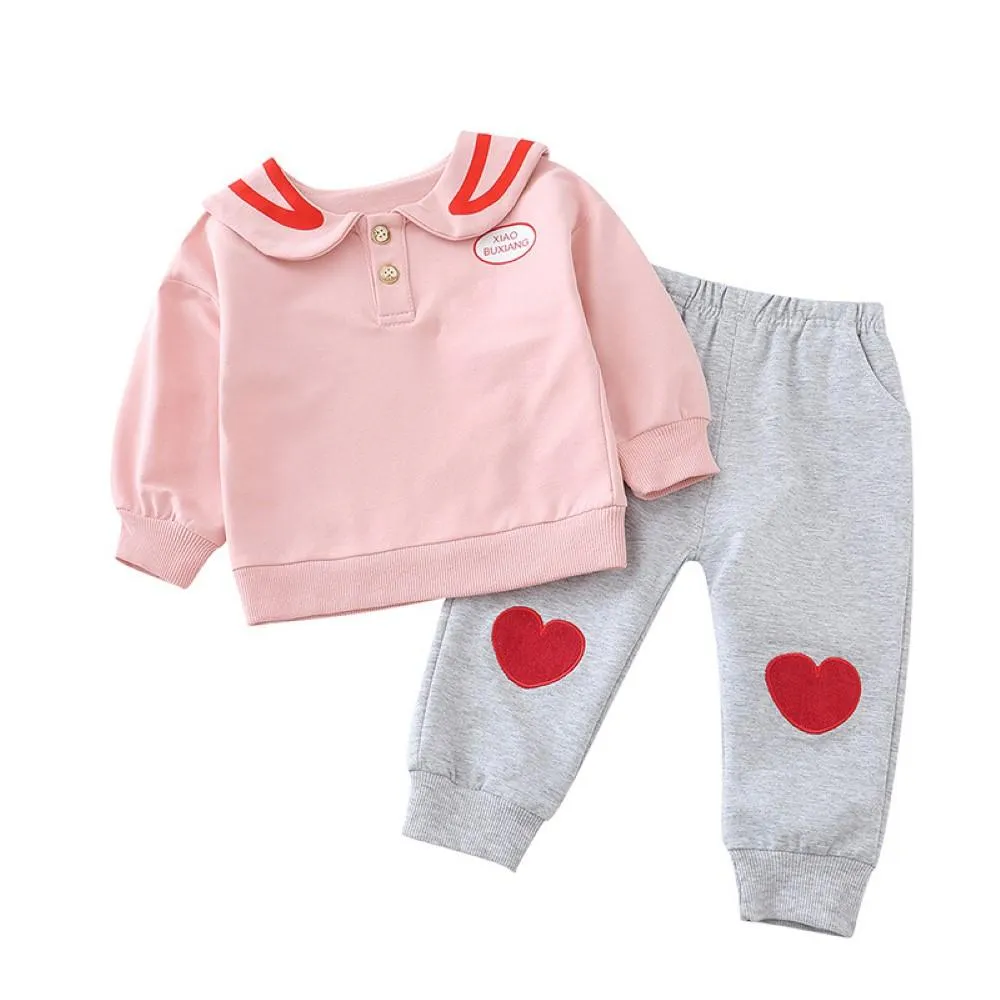 Toddler Girls Bottons Long Sleeve Top & Love Pants Wholesale Girl Clothing