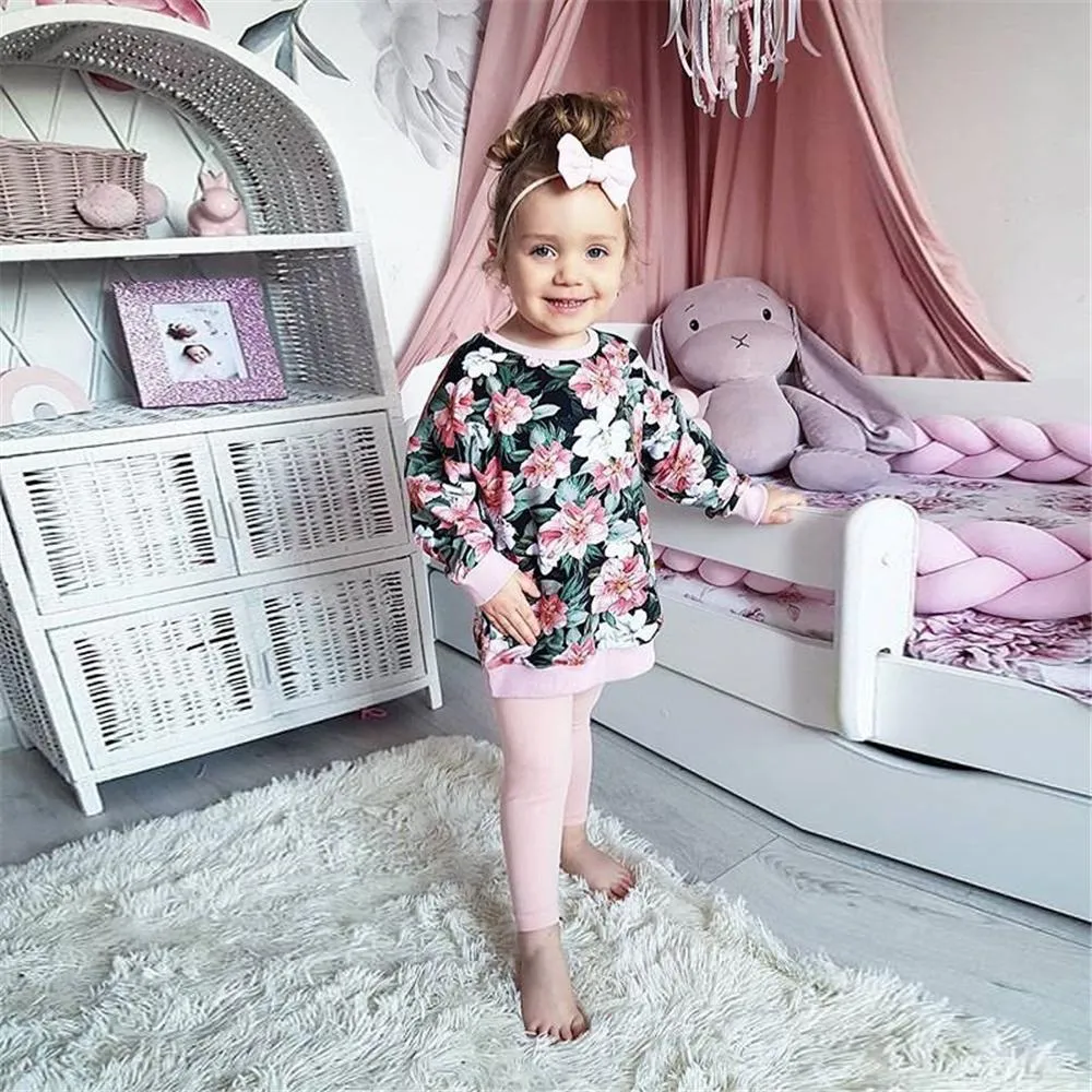 Toddler Girs Floral Printed Long Sleeve Top & Pants Toddler Girls Wholesale