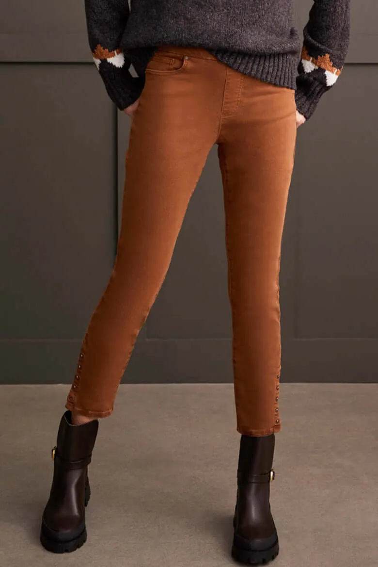 Tribal Pull On Ankle Pant with Hem Vent Detail in Walnut