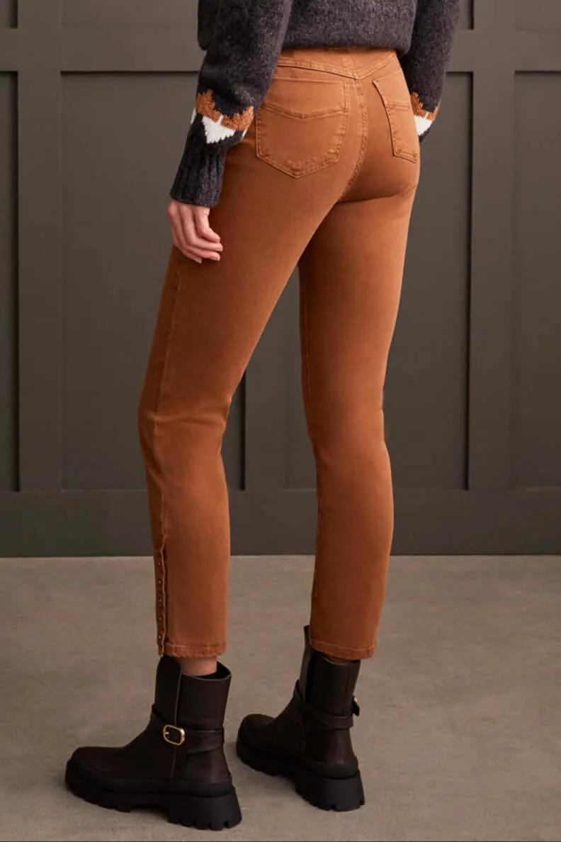 Tribal Pull On Ankle Pant with Hem Vent Detail in Walnut