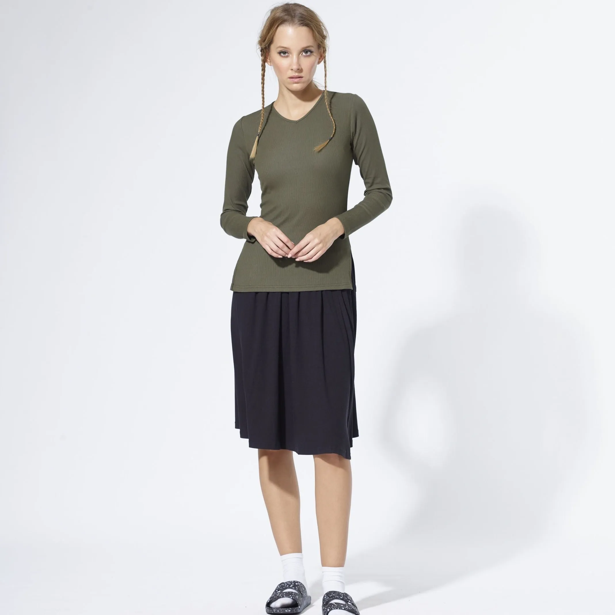 Twirl Ribbed Skirt | Black