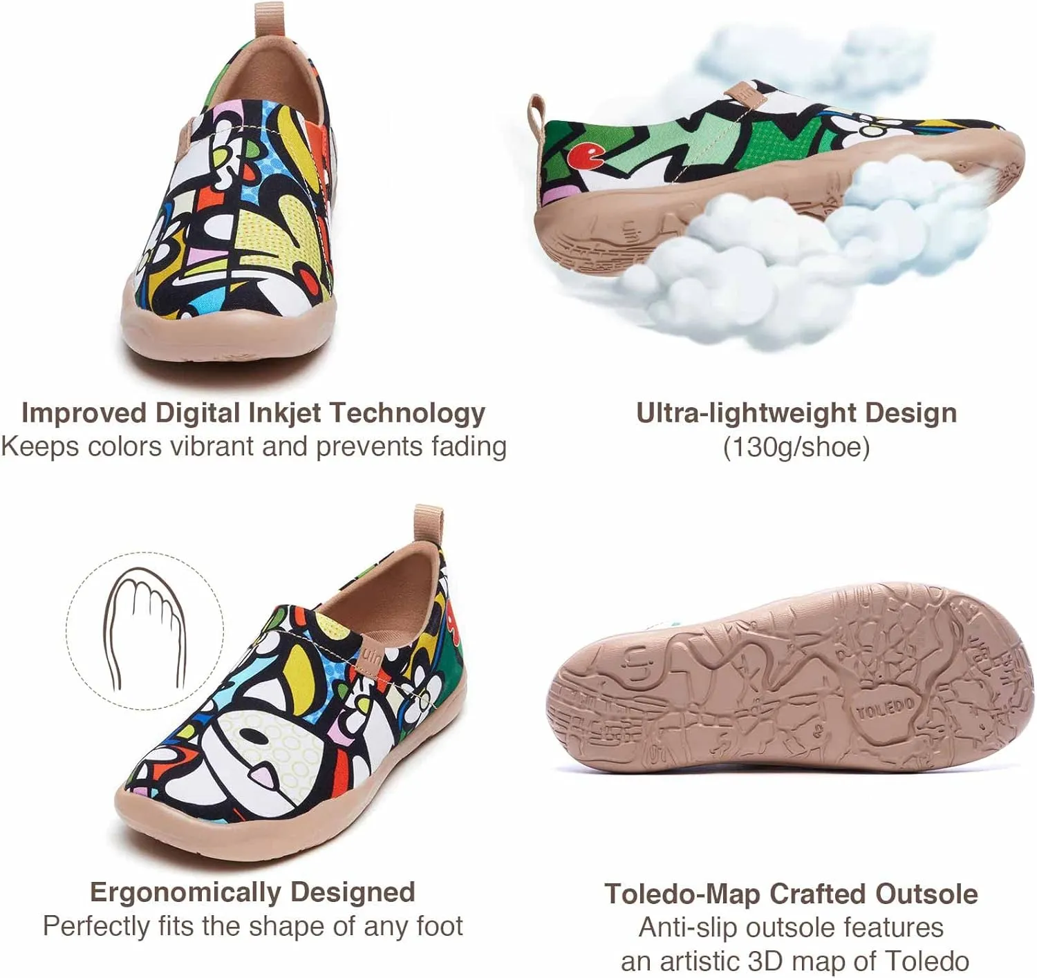 UIN Women's Art Travel Shoes Slip On Casual Cozy Loafers Lightweight Comfort Fashion Sneaker Toledo 