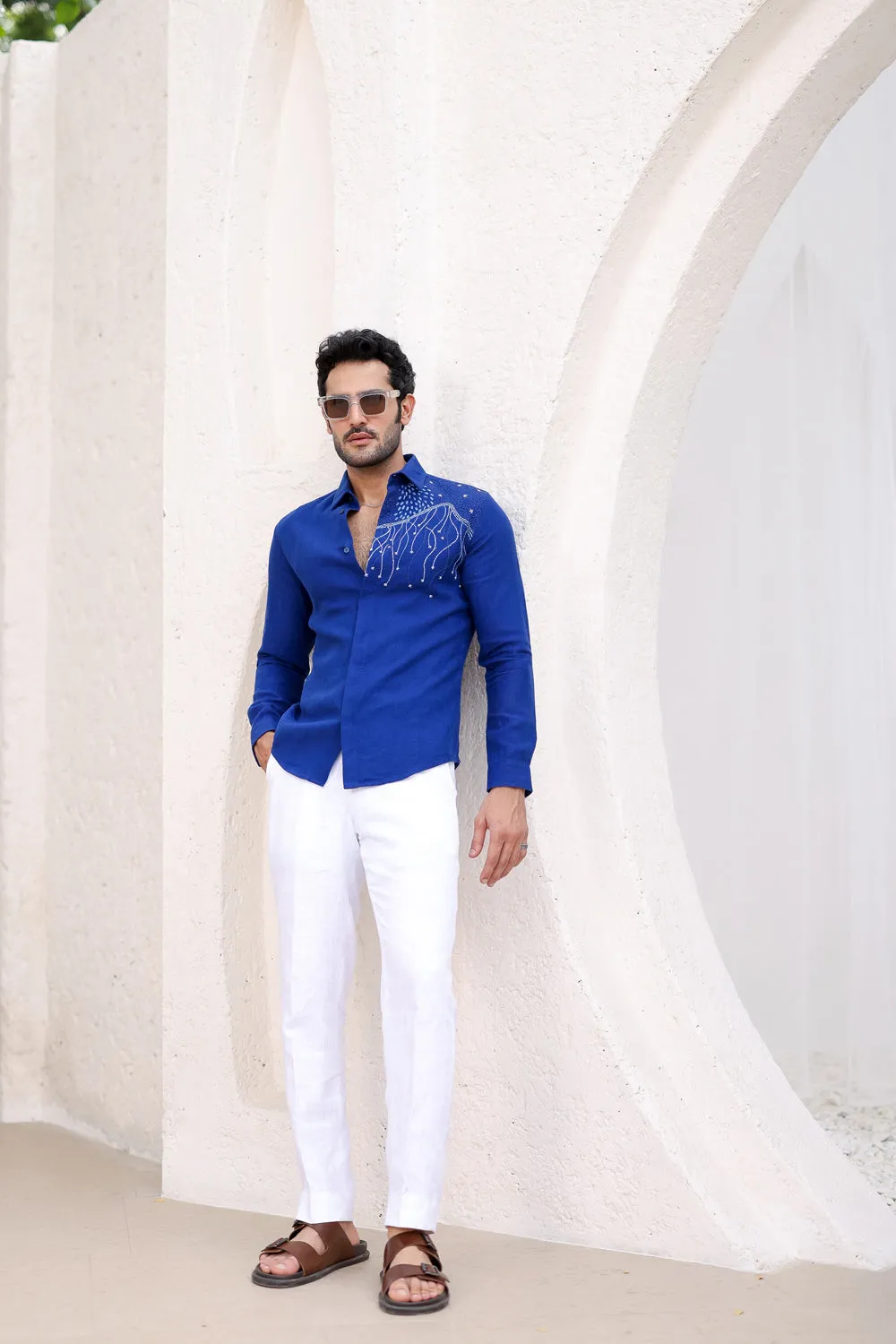 Ultramarine Blue Embroidered Shirt