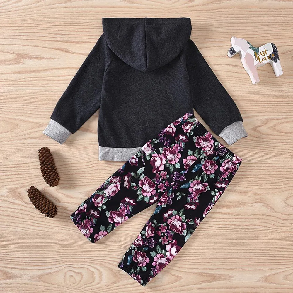 Unisex Solid Hooded Long Sleeve T-shirts & Floral Pants Wholesale