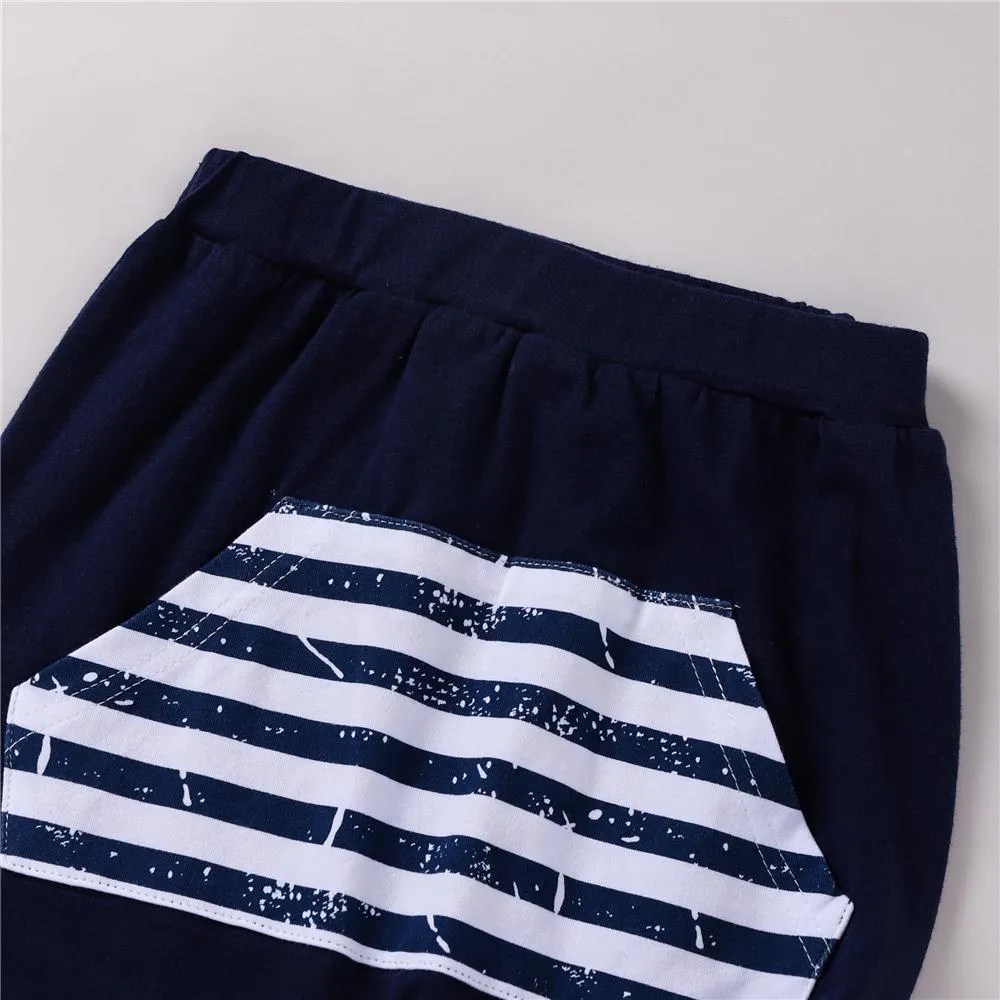 Unisex Stripe Hooded Long Sleeve Top & Pants Trendy Toddler Clothes Cheap