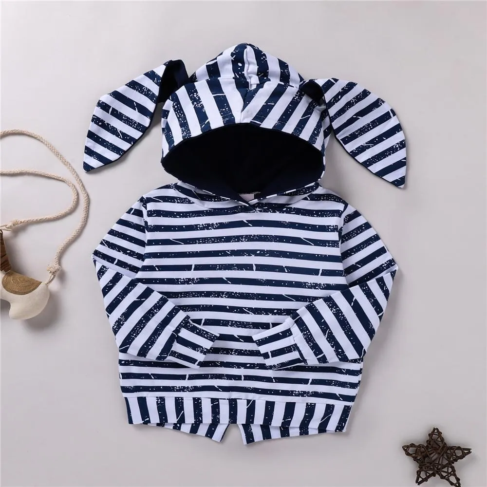 Unisex Stripe Hooded Long Sleeve Top & Pants Trendy Toddler Clothes Cheap