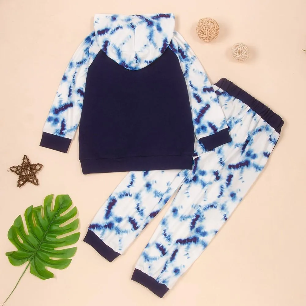 Unisex Tie Dye Hooded Long Sleeve Top & Pants Boys Casual Suits
