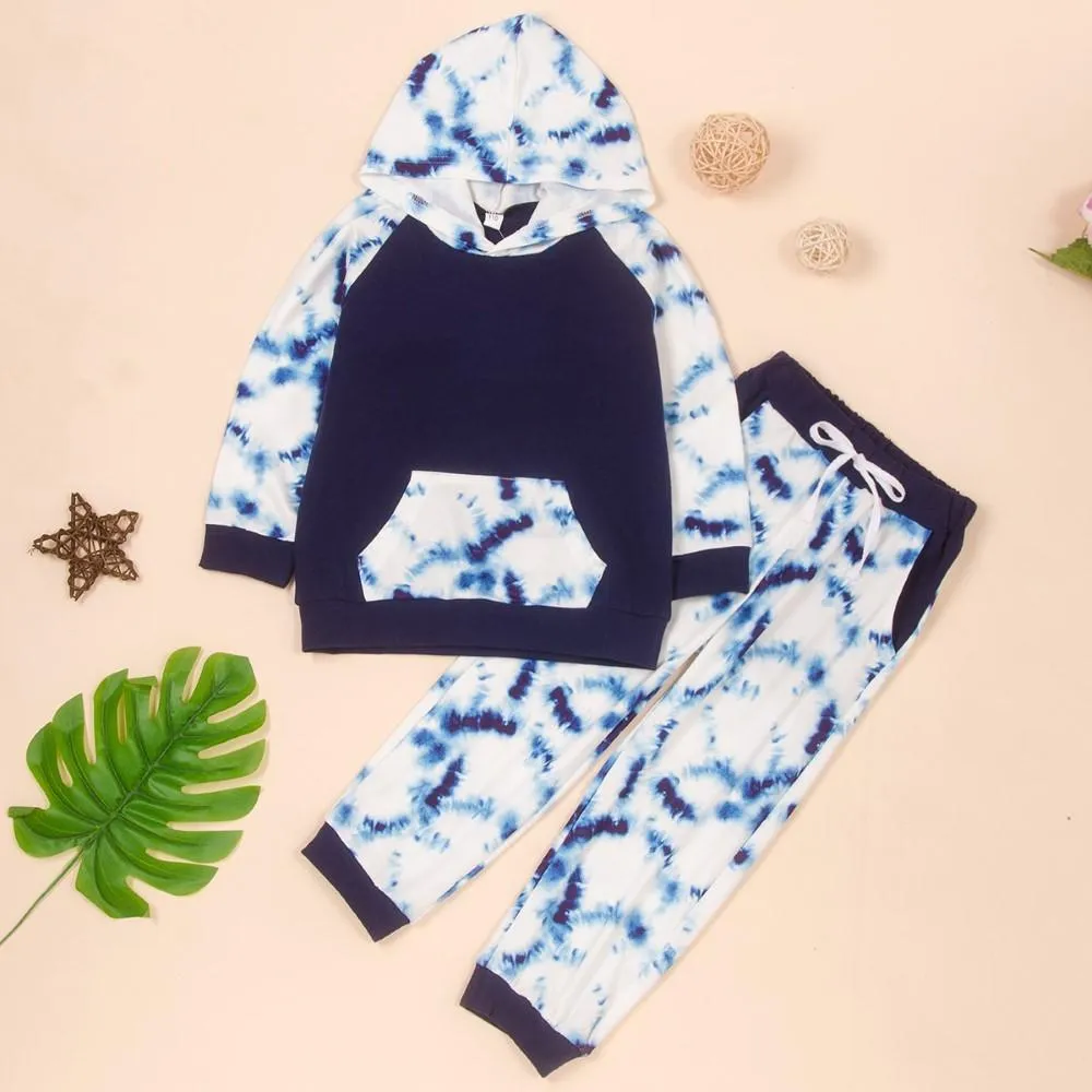 Unisex Tie Dye Hooded Long Sleeve Top & Pants Boys Casual Suits