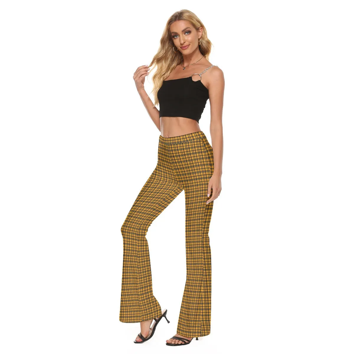 Vampire Art Dark Academia Gold Tartan Women's Skinny Flare Pants