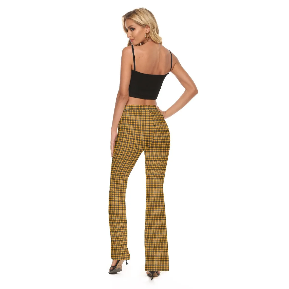 Vampire Art Dark Academia Gold Tartan Women's Skinny Flare Pants