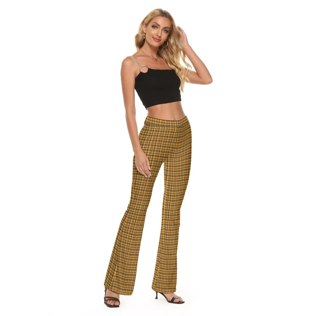 Vampire Art Dark Academia Gold Tartan Women's Skinny Flare Pants