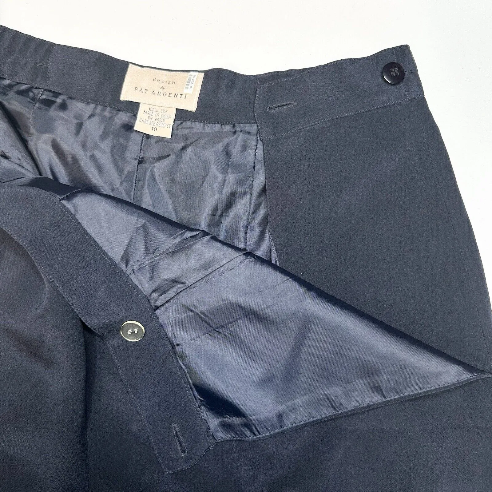 Vintage Silk Pants Womens 10 Navy Blue Design By Pat Argenti Contemporary