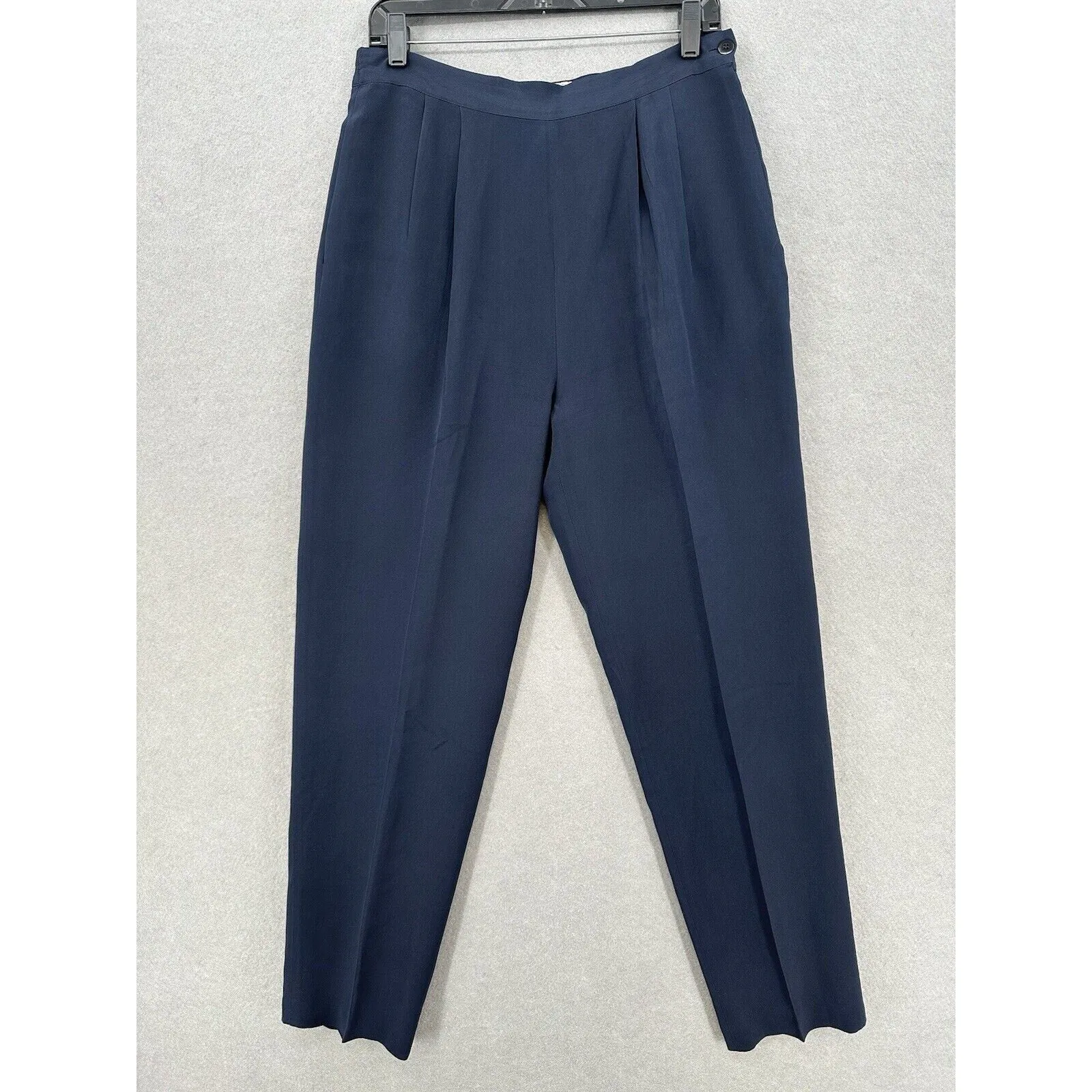 Vintage Silk Pants Womens 10 Navy Blue Design By Pat Argenti Contemporary