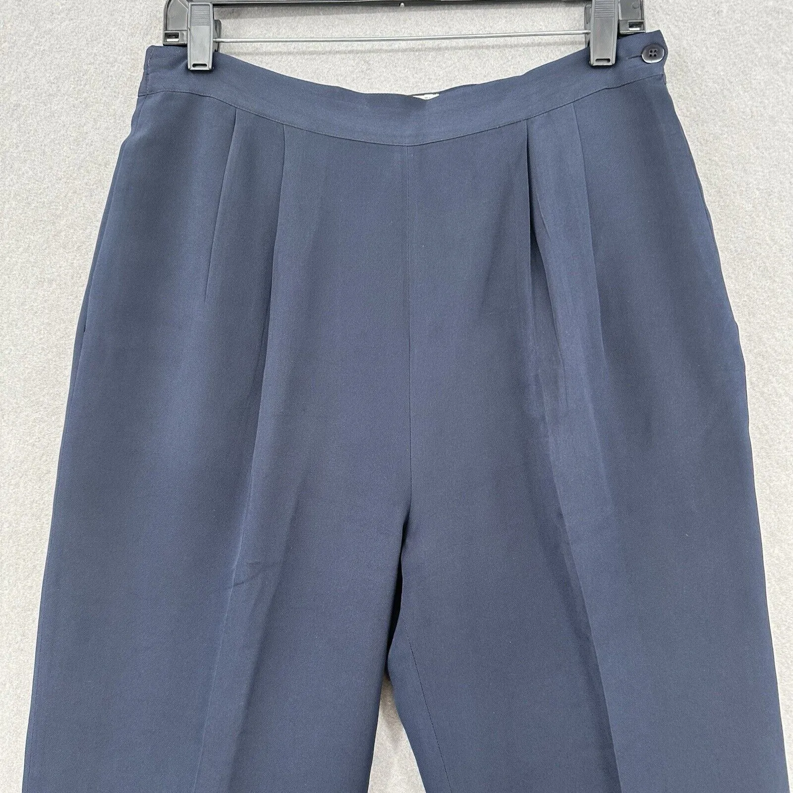 Vintage Silk Pants Womens 10 Navy Blue Design By Pat Argenti Contemporary