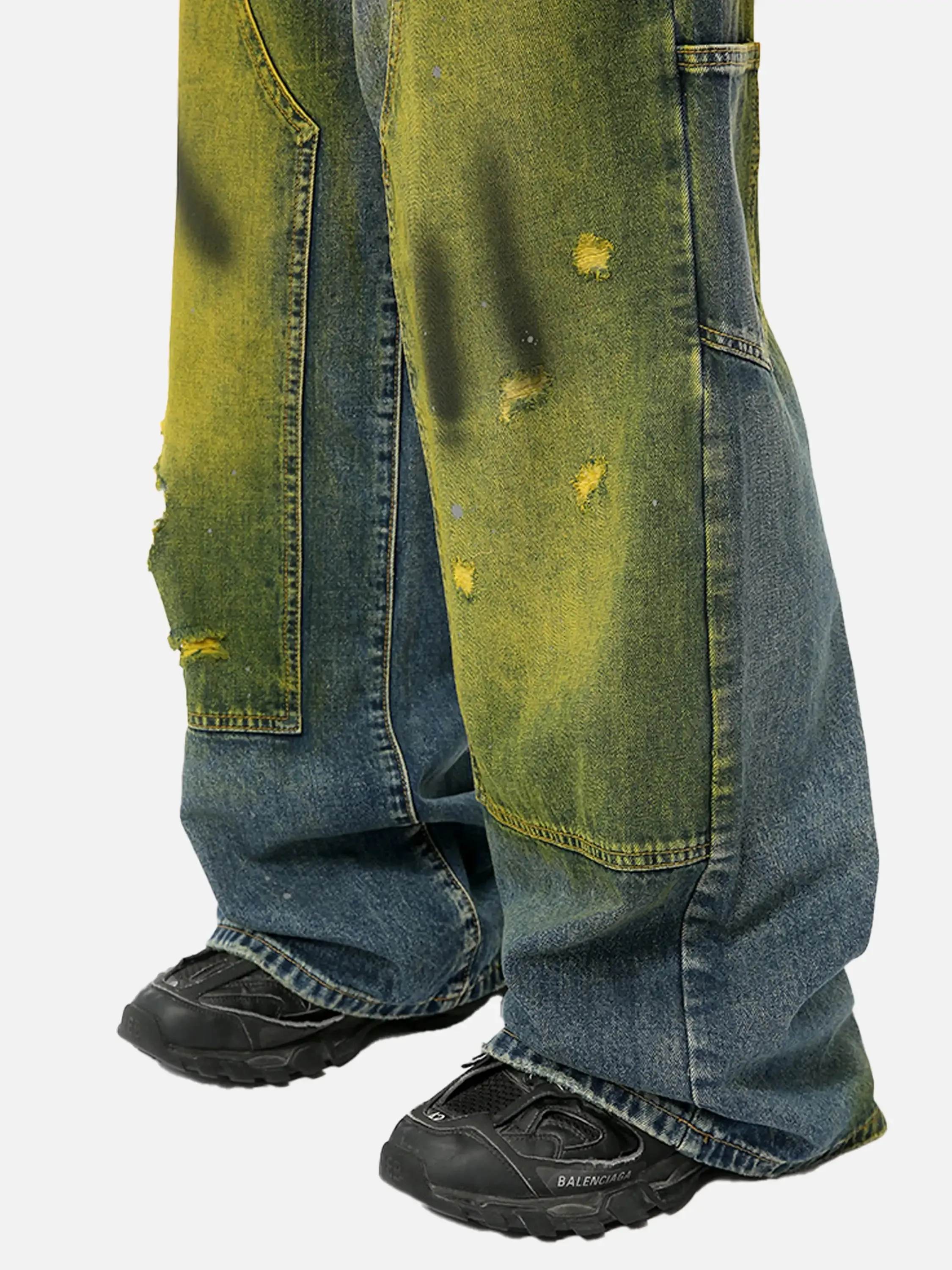 Vintage Spray-painted Patch Ripped Jeans
