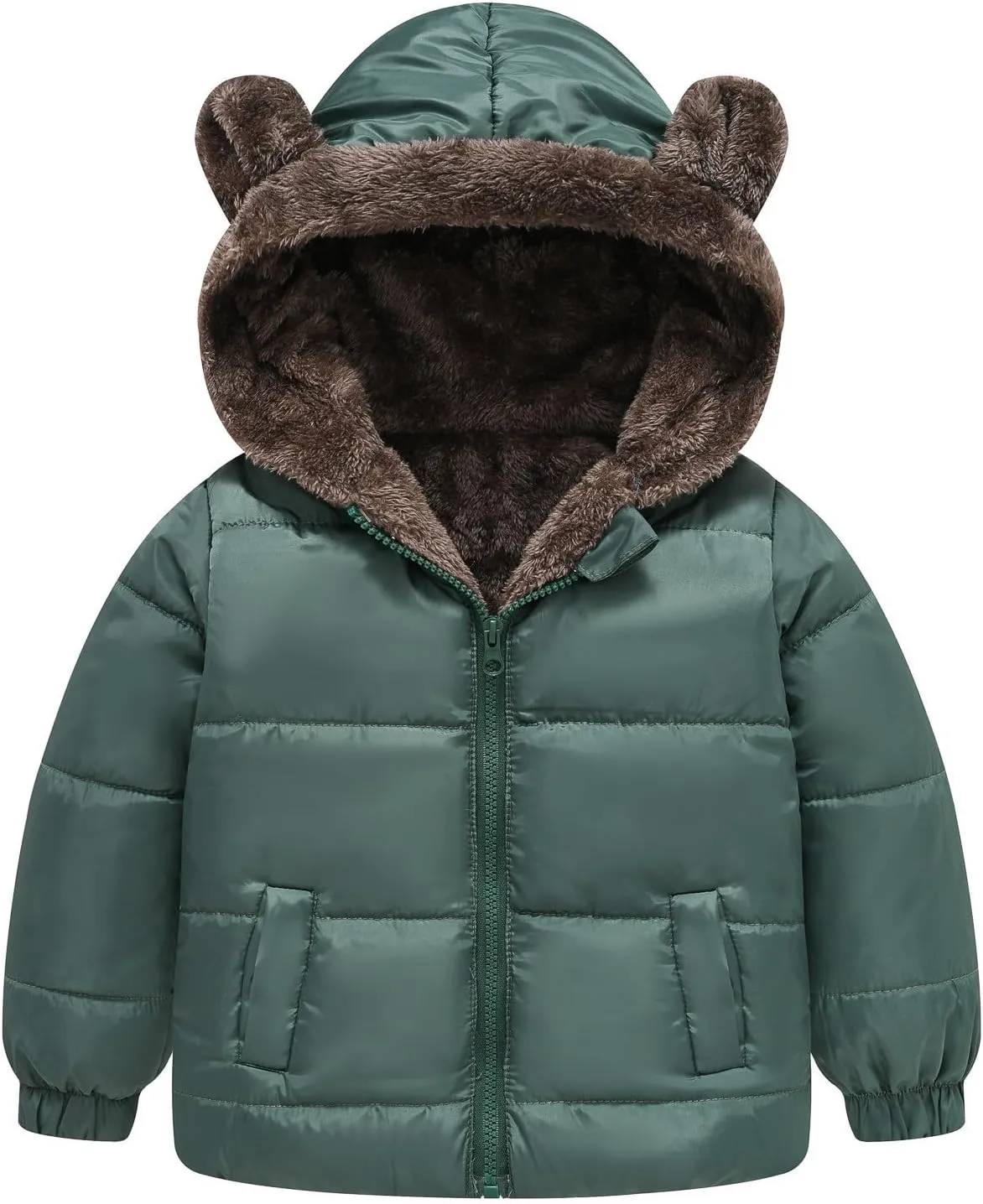 Weight Boys And Girls Middle Children Solid Color Ears Cute Pocket Short Cotton Padded Children's Coat Hooded
