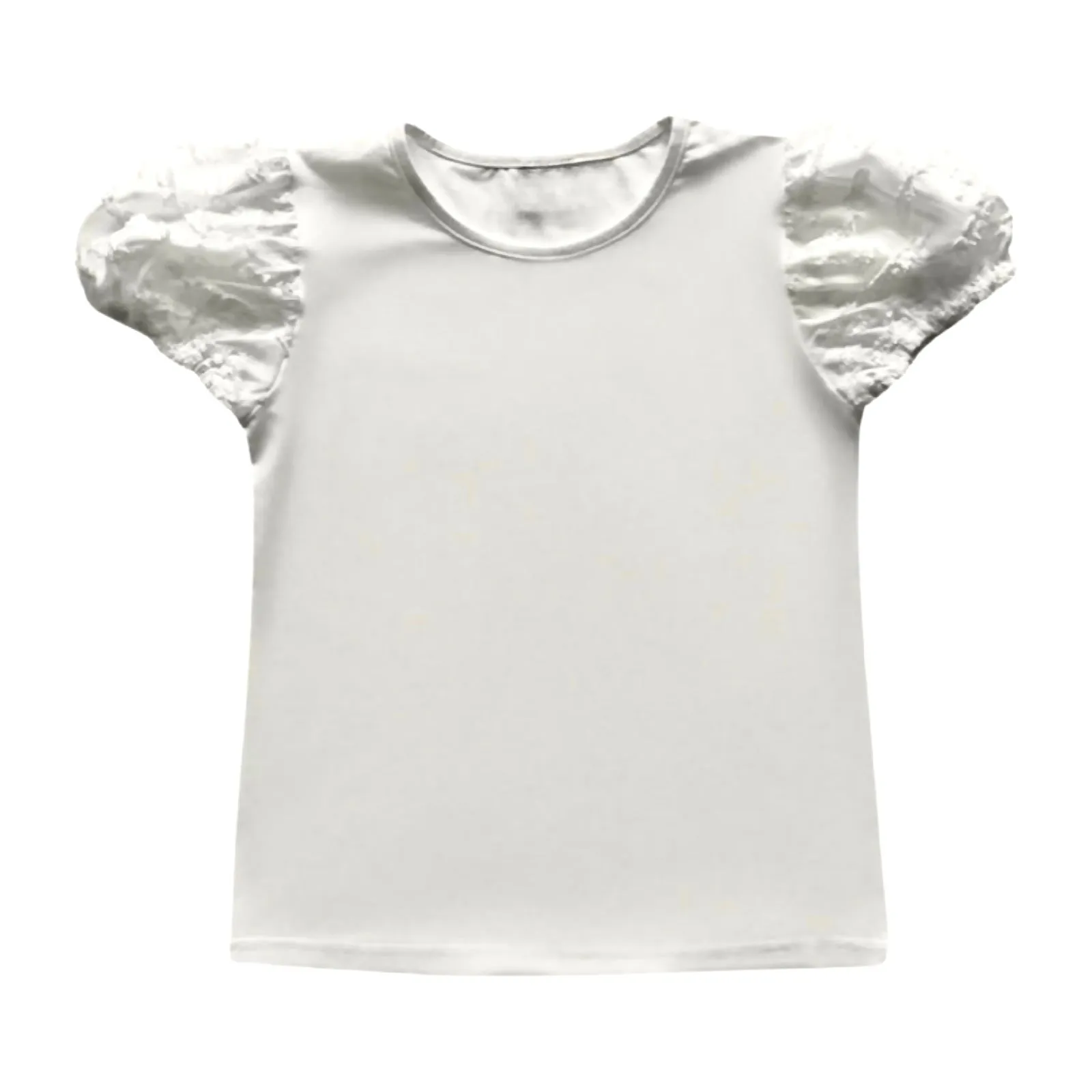 White Bamboo Design Balloon Sleeve Top..
