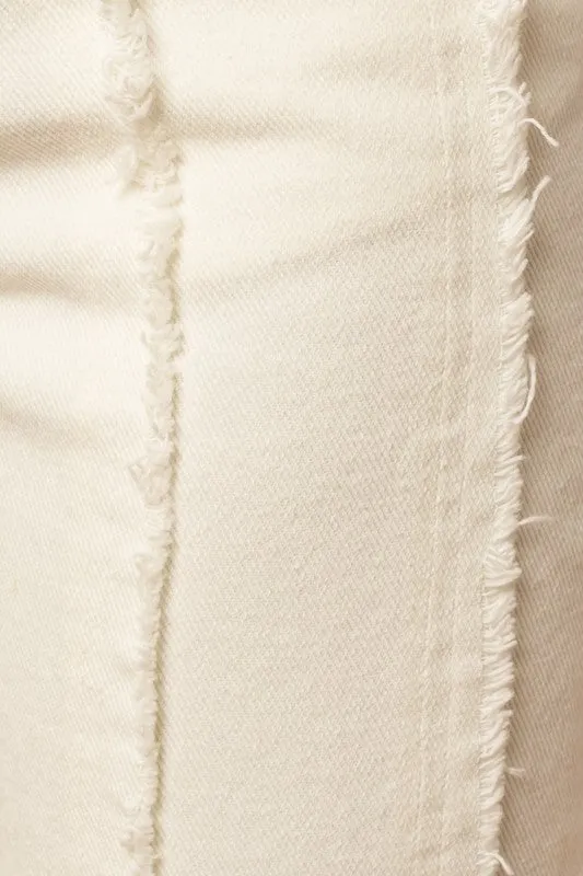 White Exposed Seam Frayed Hem Flare Pants