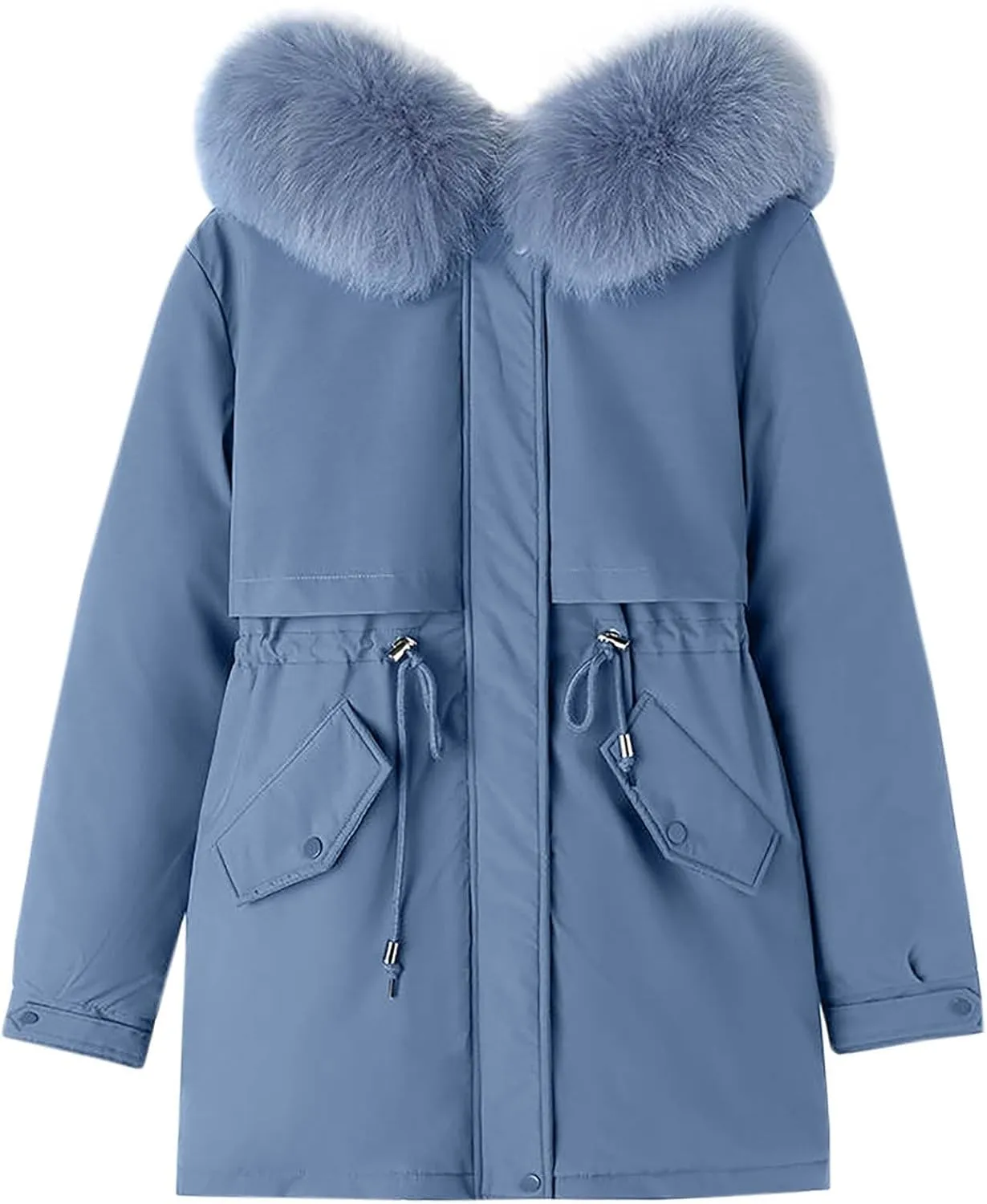 wodceeke Women's Long Parka Jacket with Fur Hood Winter Warm Puffer Coats Cotton Padded Windbreaker Overcoat