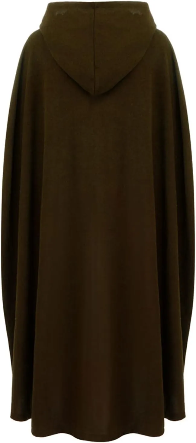 Women Hooded Cape Winter Casual Wool Blend Trench Coat Fashion Windproof Open Front Cardigan Maxi Cloak Coat