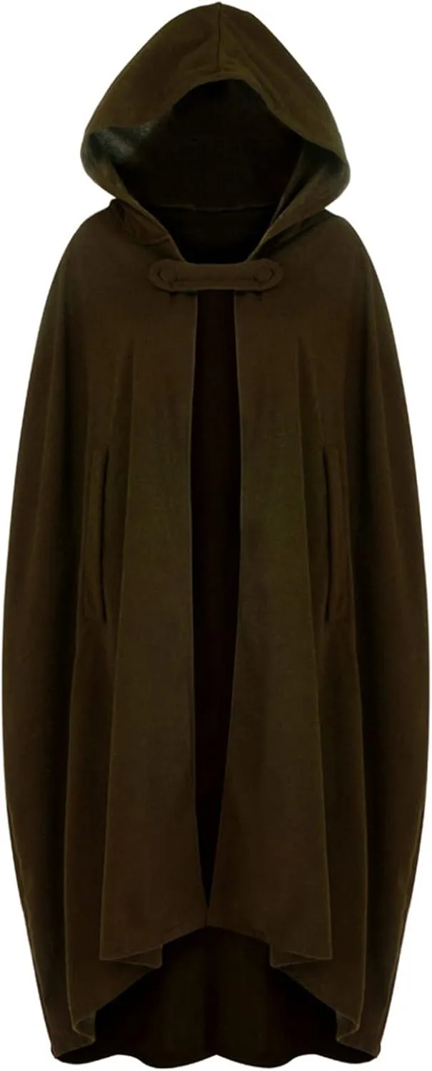 Women Hooded Cape Winter Casual Wool Blend Trench Coat Fashion Windproof Open Front Cardigan Maxi Cloak Coat