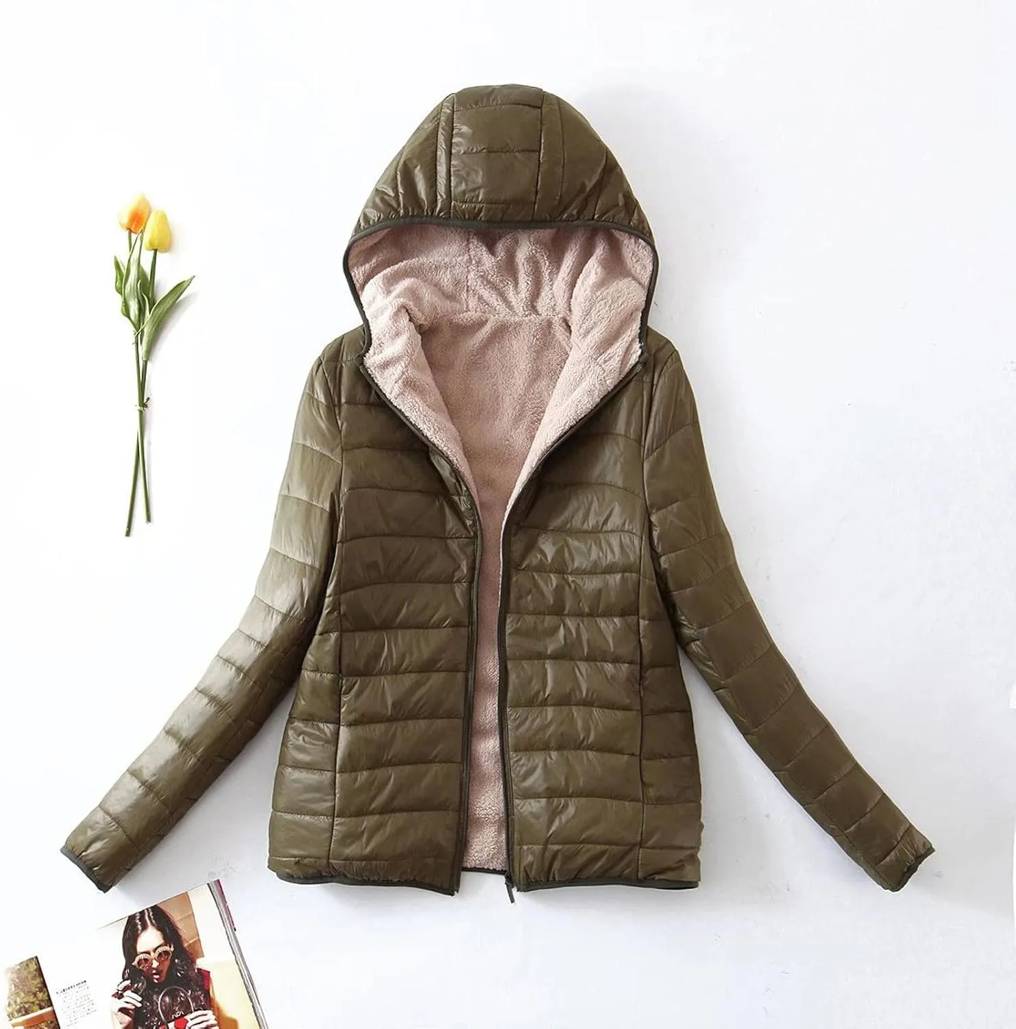 Women Hooded Coat Slim-Fit Plus Fleece Cotton-Padded Jackets Warm Lamb Velvet Jacket Women's Short Womens Running Womens Coat