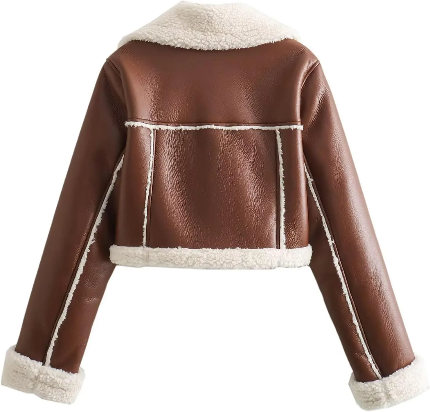 Women Leather Jacket Faux Fur Moto Jacket Thicken Fleece Lined Parka Winter Shearling Fluffy Coat Cropped Bomber Jacket