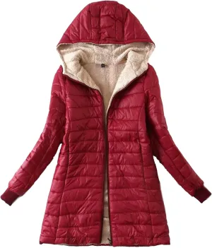 Women Lightweight Down Coat Packable Puffer Jacket Fleece Warm Winter Coat Hooded Mid-Length Jacket Outwear With Pocket