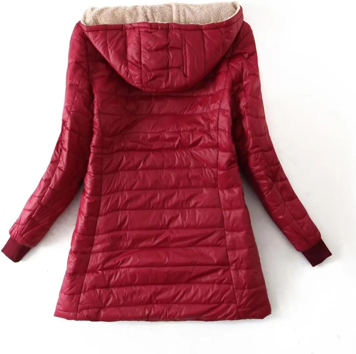 Women Lightweight Down Coat Packable Puffer Jacket Fleece Warm Winter Coat Hooded Mid-Length Jacket Outwear With Pocket