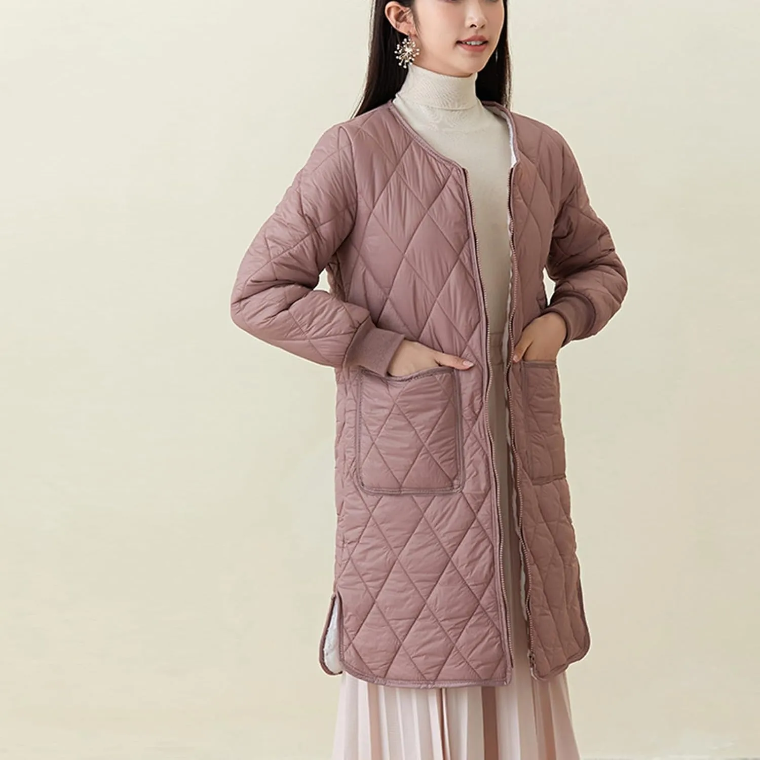 Women Long Quilted Puffer Coats for Winter Cotton-Padded Jacket Button Long Sleeve Pockets Warm Winter Outerwear
