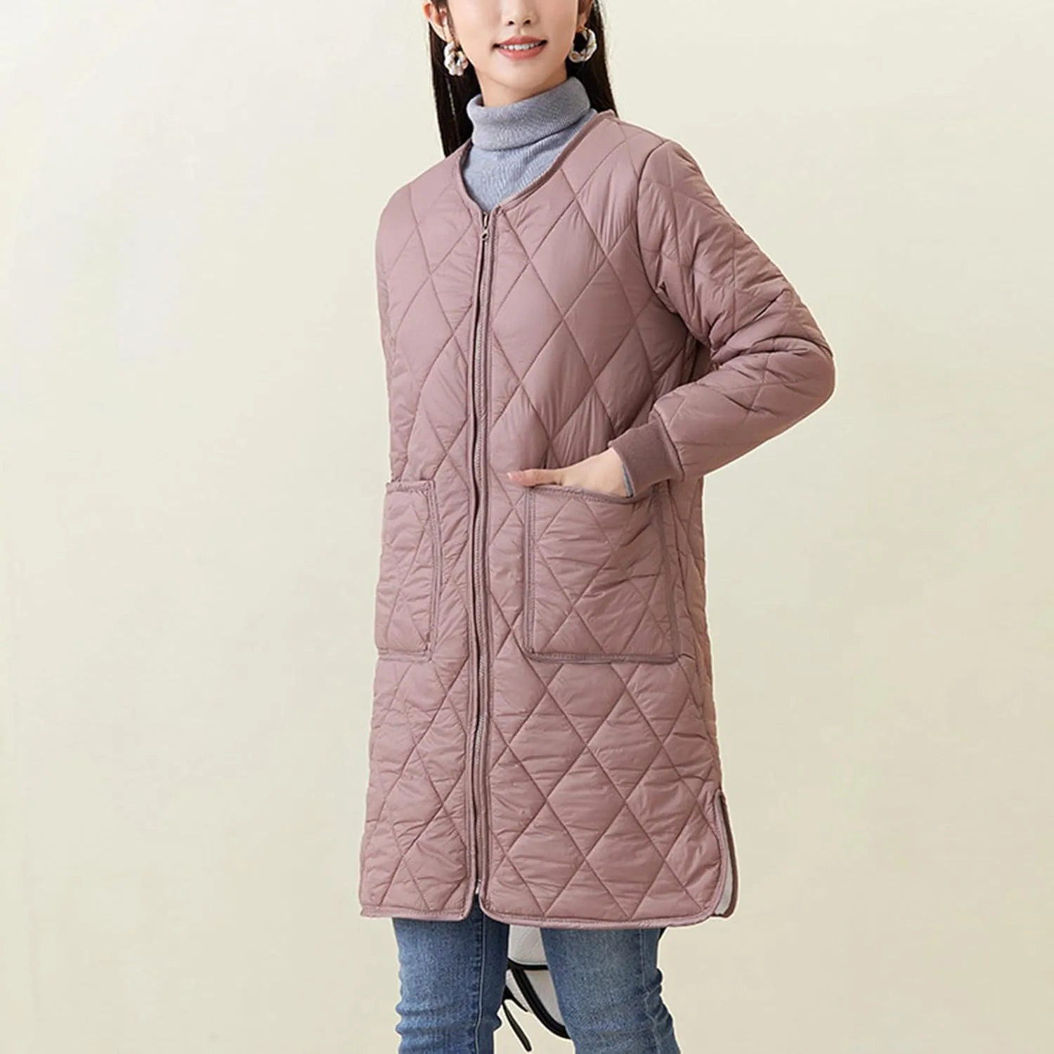 Women Long Quilted Puffer Coats for Winter Cotton-Padded Jacket Button Long Sleeve Pockets Warm Winter Outerwear