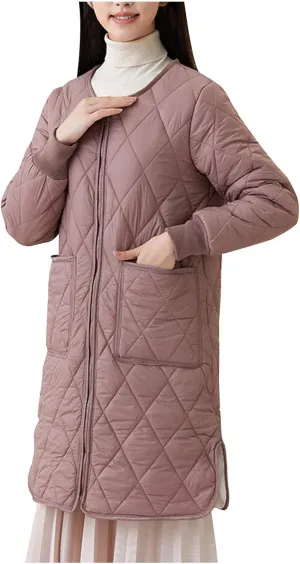 Women Long Quilted Puffer Coats for Winter Cotton-Padded Jacket Button Long Sleeve Pockets Warm Winter Outerwear