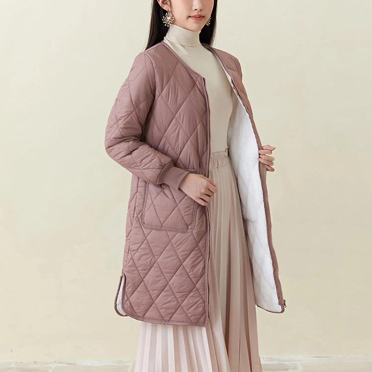 Women Long Quilted Puffer Coats for Winter Cotton-Padded Jacket Button Long Sleeve Pockets Warm Winter Outerwear