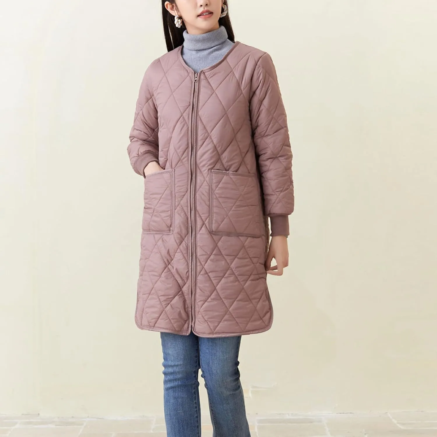 Women Long Quilted Puffer Coats for Winter Cotton-Padded Jacket Button Long Sleeve Pockets Warm Winter Outerwear